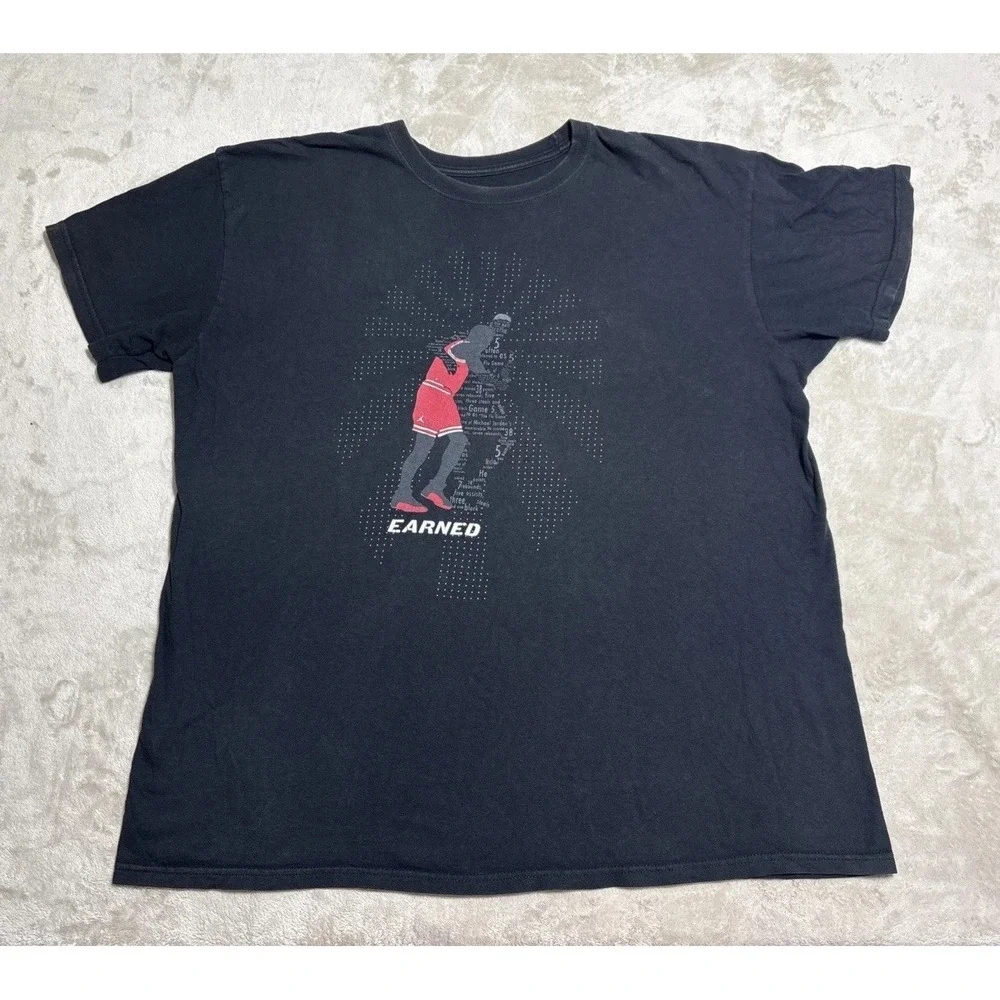 Nike Air Jordan 1997 Flu Game EARNED T Shirt Men's 2XL XXL Black Short Sleeve
